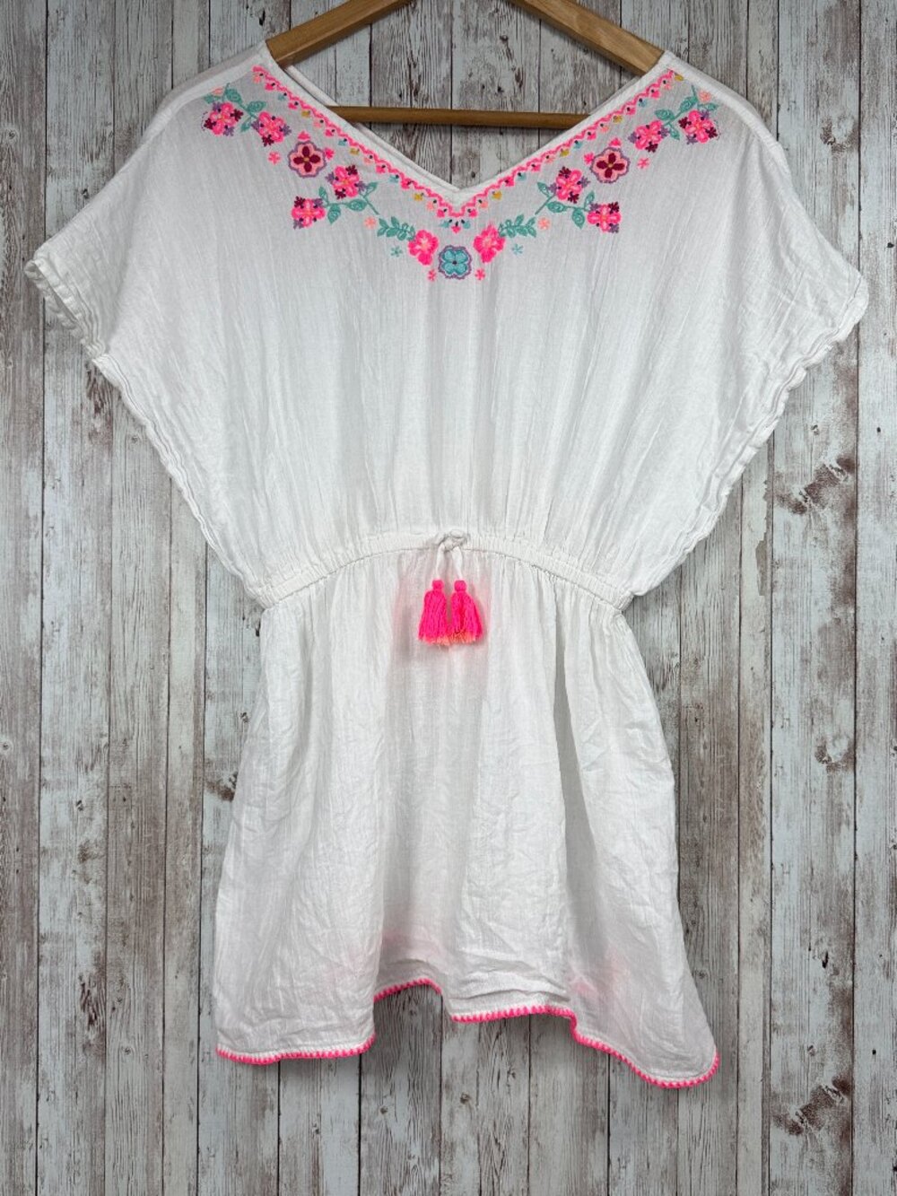 Angels Accessorize Girls Kaftan sz 11-12  Cotton White Embroidered Floral Print